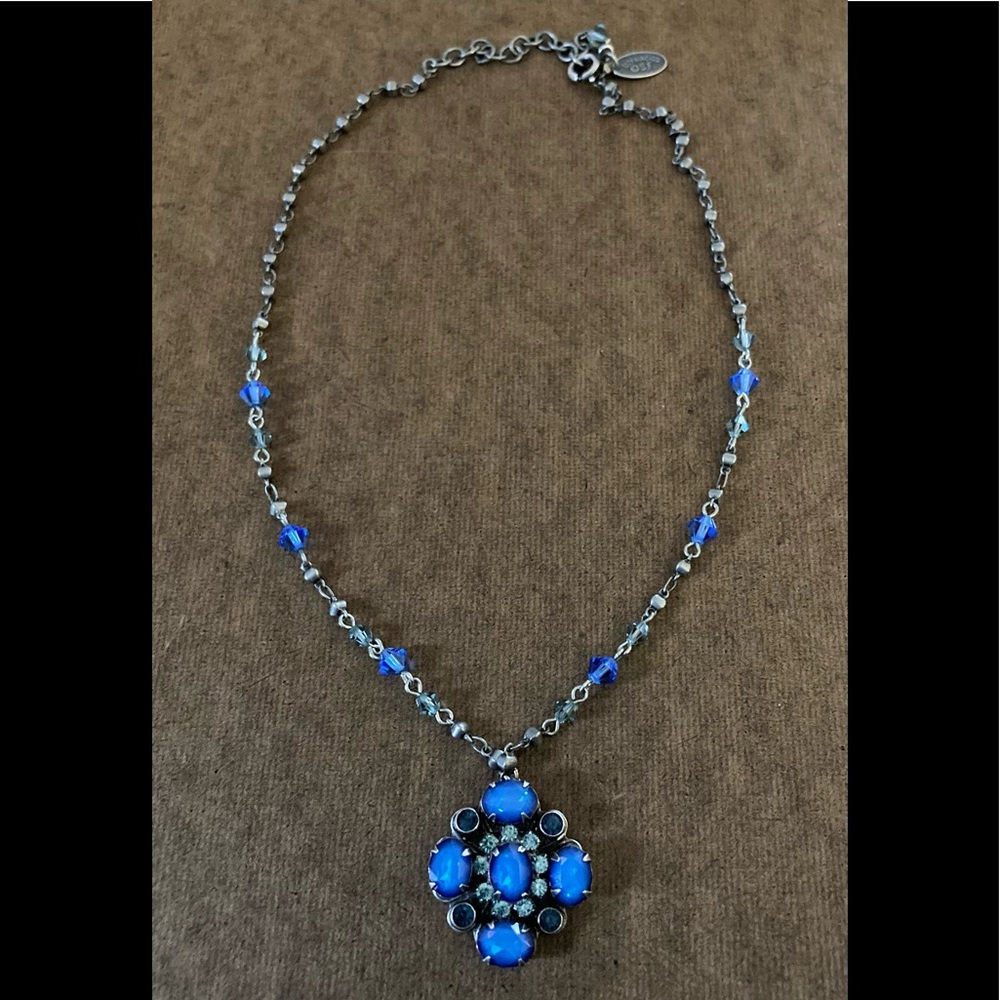 LIZ PAIACIOS San Francisco Vintage Blue Floral Crystal Necklace